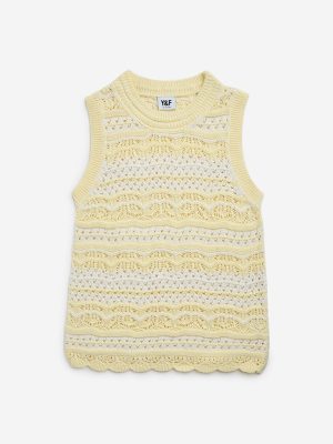 Y&F Kids Yellow Knit-Textured Cotton-Blend Top