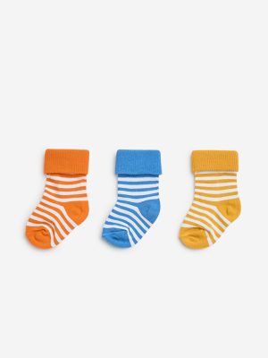 HOP Baby Multicolour Striped Cotton-Blend Socks - Pack of 3