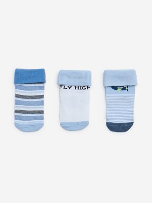 HOP Baby Light Blue Printed Cotton-Blend Socks - Pack of 3