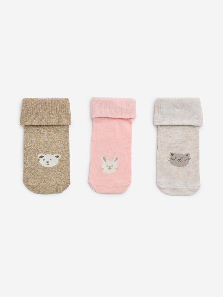 HOP Baby Multicolour Animal Design Cotton-Blend Socks - Pack of 3
