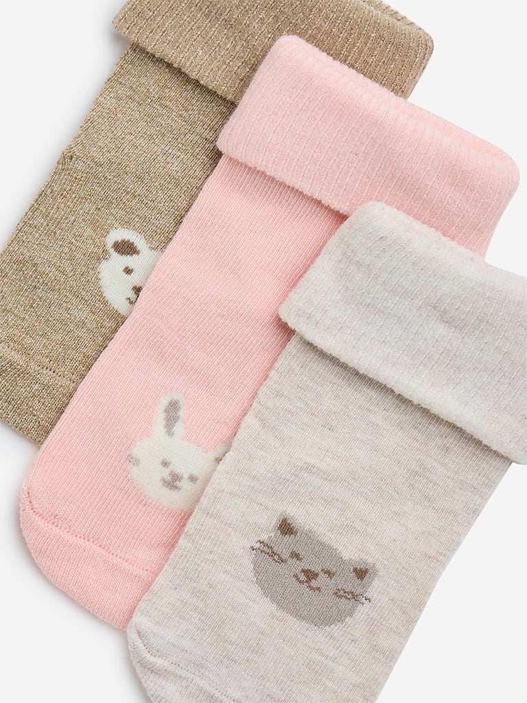 HOP Baby Multicolour Animal Design Cotton-Blend Socks - Pack of 3 - Image 3