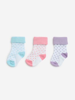 HOP Baby Multicolour Polka Dotted Cotton-Blend Socks - Pack of 3