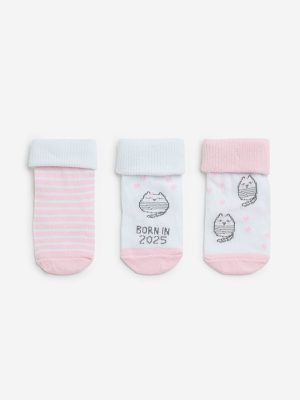 HOP Baby Pink Printed Cotton-Blend Socks - Pack of 3