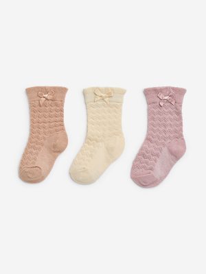 HOP Baby Multicolour Chevron Textured Cotton-Blend Socks - Pack of 3