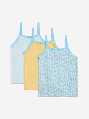 HOP Kids Blue Printed Cotton Camisoles - Pack of 3