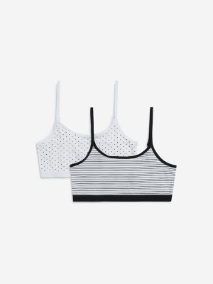 Y&F Kids White Printed Cotton Crop Tops - Pack of 2