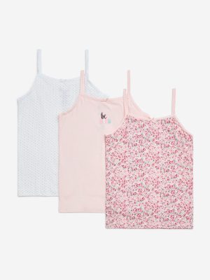 Y&F Kids Pink Printed Cotton Camisoles - Pack of 3