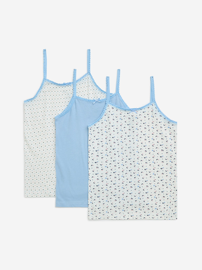 Y&F Kids White Printed Cotton Camisoles - Pack of 3
