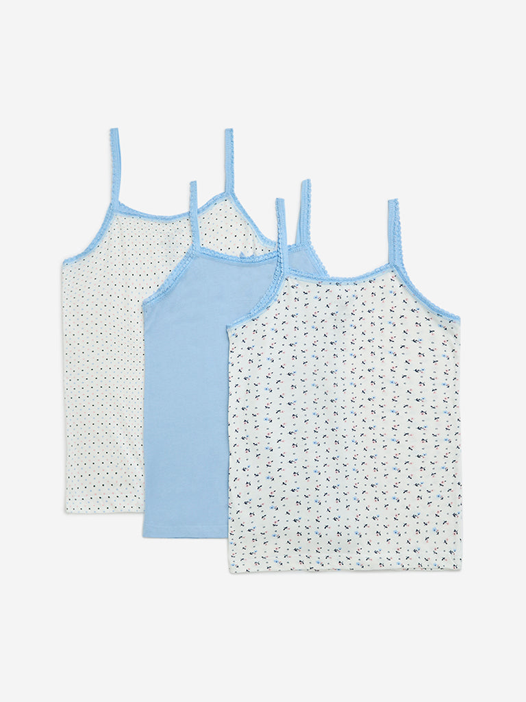 Y&F Kids White Printed Cotton Camisoles - Pack of 3 - Image 2