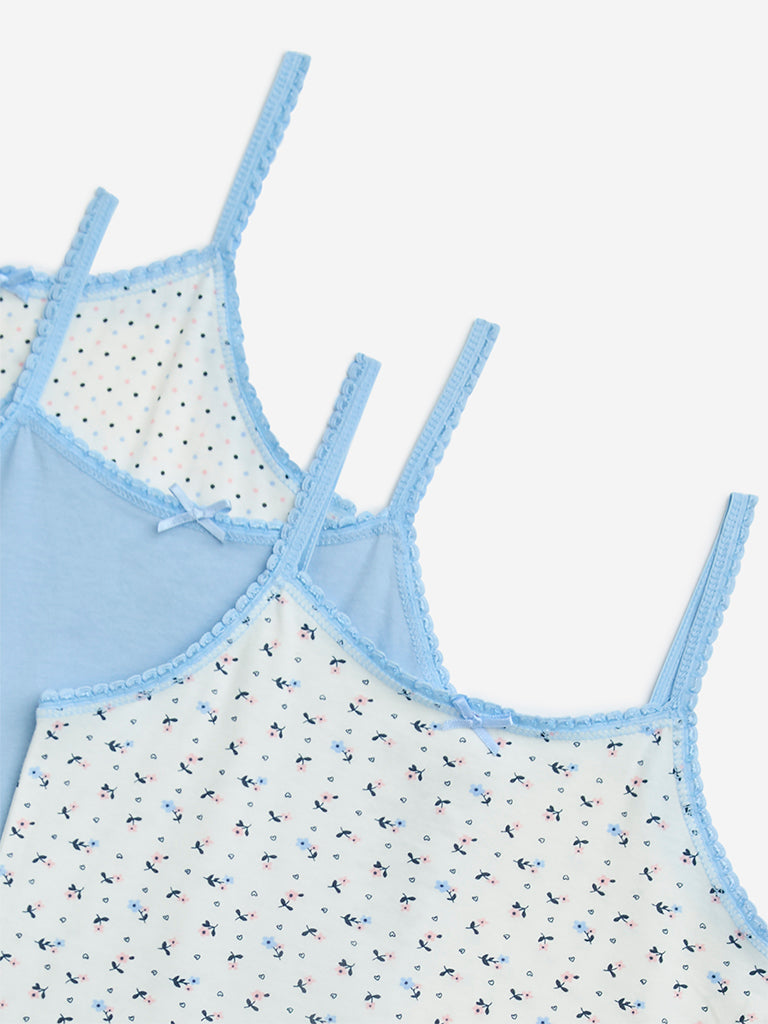 Y&F Kids White Printed Cotton Camisoles - Pack of 3 - Image 3