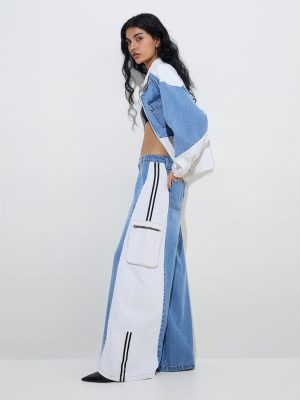 Nuon Blue Cargo-Style Wide-Leg High-Rise Jeans