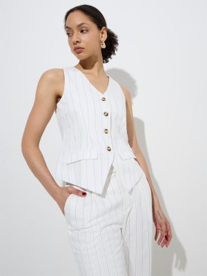 Wardrobe Off-White Striped Cotton Waistcoat