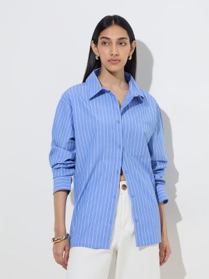 LOV Blue Pinstripe Detailed Cotton Shirt
