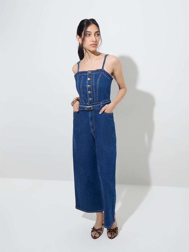 LOV Dark Blue Denim Jumpsuit with Belt - Image 3