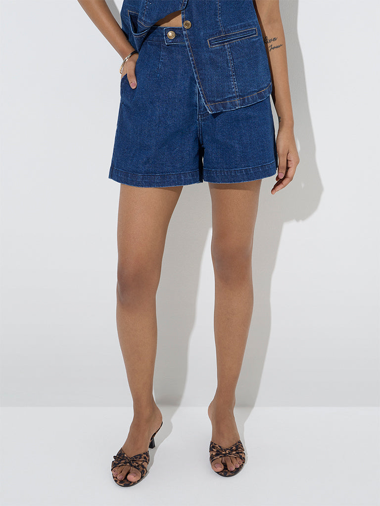 LOV Dark Blue High-Rise Denim Shorts - Image 3