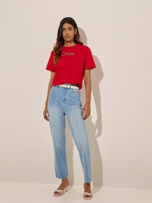 LOV Light Blue Faded Straight-Fit High-Rise Jeans