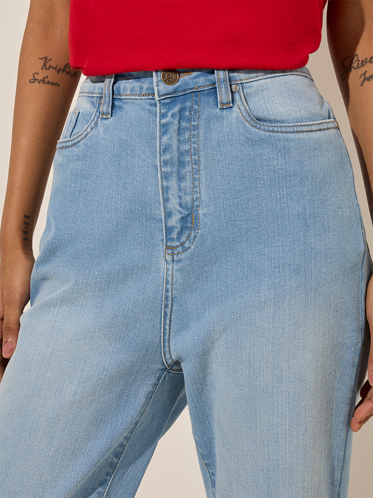 LOV Light Blue Faded Straight-Fit High-Rise Jeans - Image 3