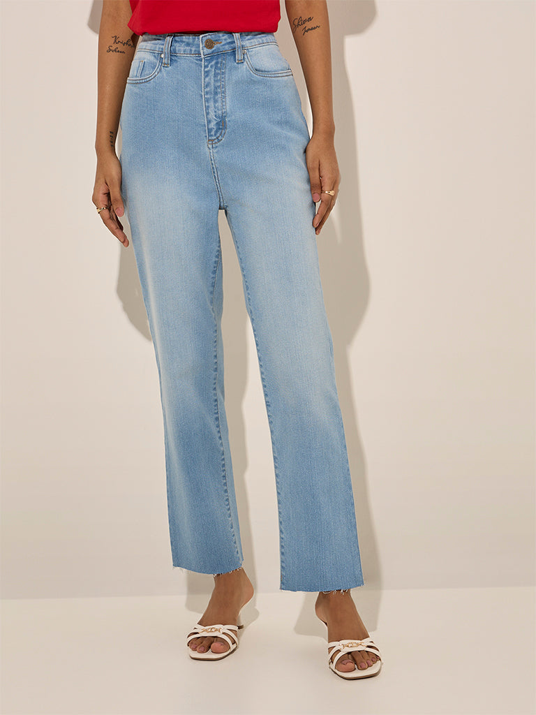 LOV Light Blue Faded Straight-Fit High-Rise Jeans - Image 4
