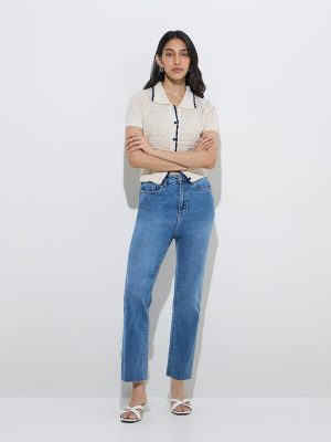 LOV Blue Straight-Fit Mid-Rise Jeans