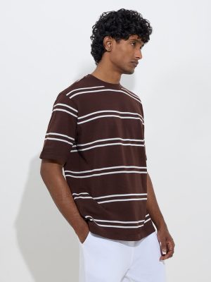 WES Lounge Dark Brown Relaxed-Fit Cotton-Blend T-Shirt