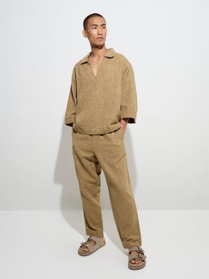 ETA Brown Paisley Design Relaxed-Fit Mid-Rise Cotton Chinos