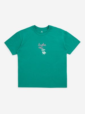 Y&F Kids Green Beach-Printed Cotton T-Shirt