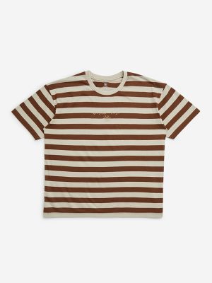 Y&F Kids Brown Stripe Pattern Cotton T-Shirt