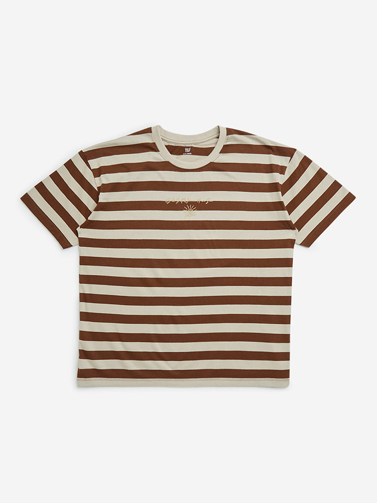 Y&F Kids Brown Stripe Pattern Cotton T-Shirt