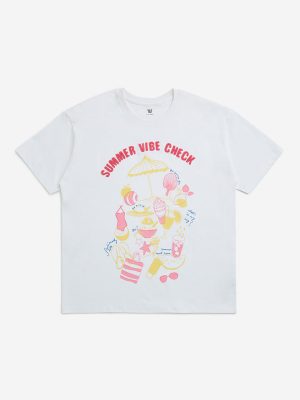 Y&F Kids White Embroidered Cotton T-Shirt