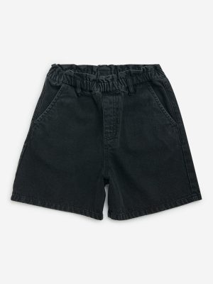 Y&F Kids Black Ruffle Design High-Rise Denim Shorts