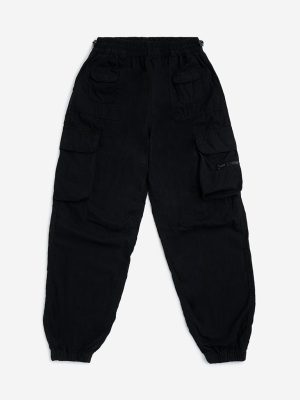 Y&F Kids Black Mid-Rise Cotton-Blend Joggers