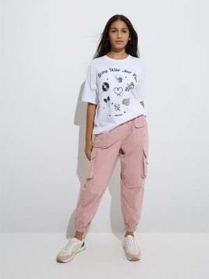Y&F Kids Pink High-Rise Cotton-Blend Joggers