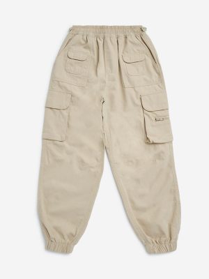 Y&F Kids Beige Mid-Rise Cotton-Blend Joggers