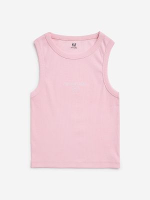Y&F Kids Pink Ribbed Cotton-Blend Tank Top