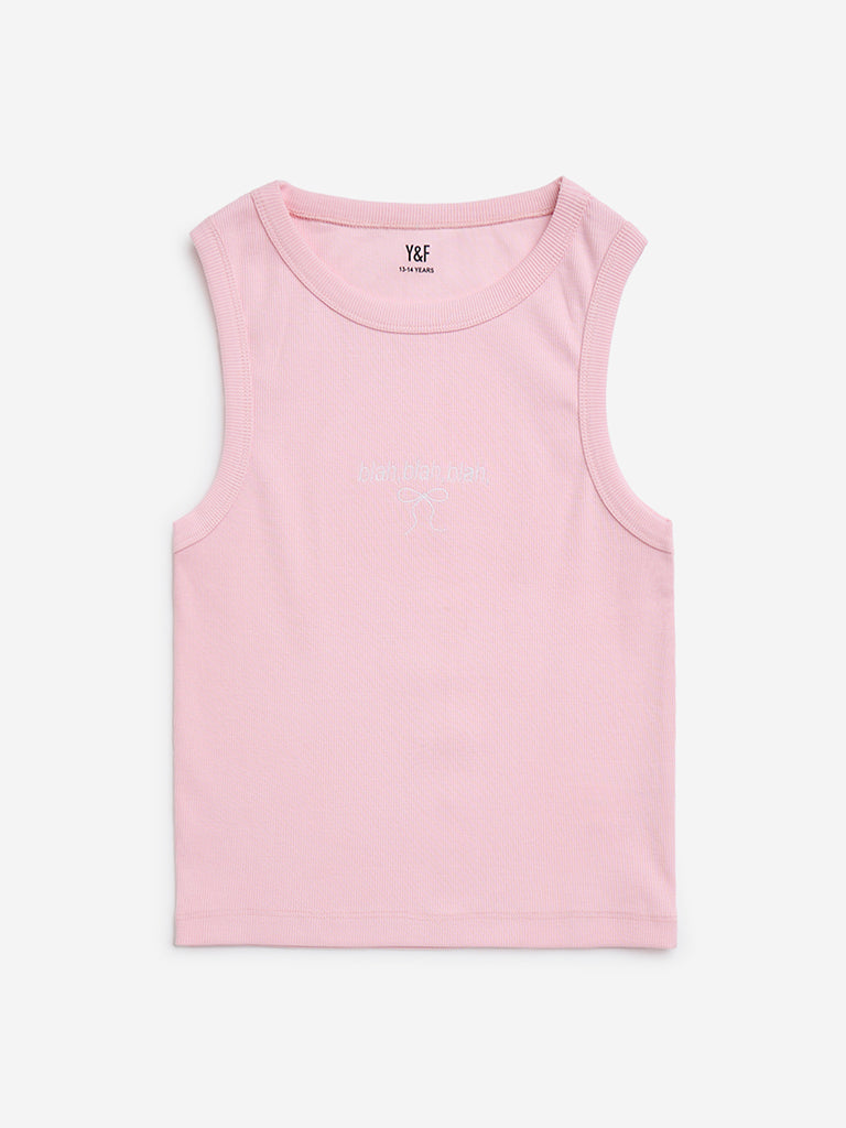 Y&F Kids Pink Ribbed Cotton-Blend Tank Top