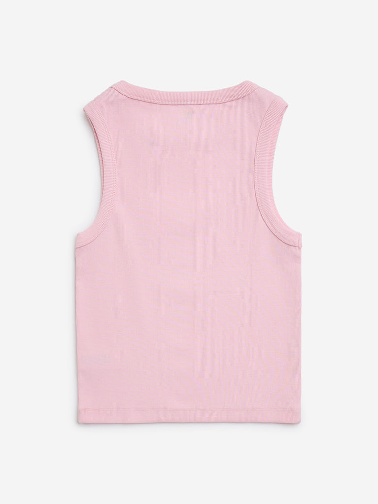 Y&F Kids Pink Ribbed Cotton-Blend Tank Top - Image 3