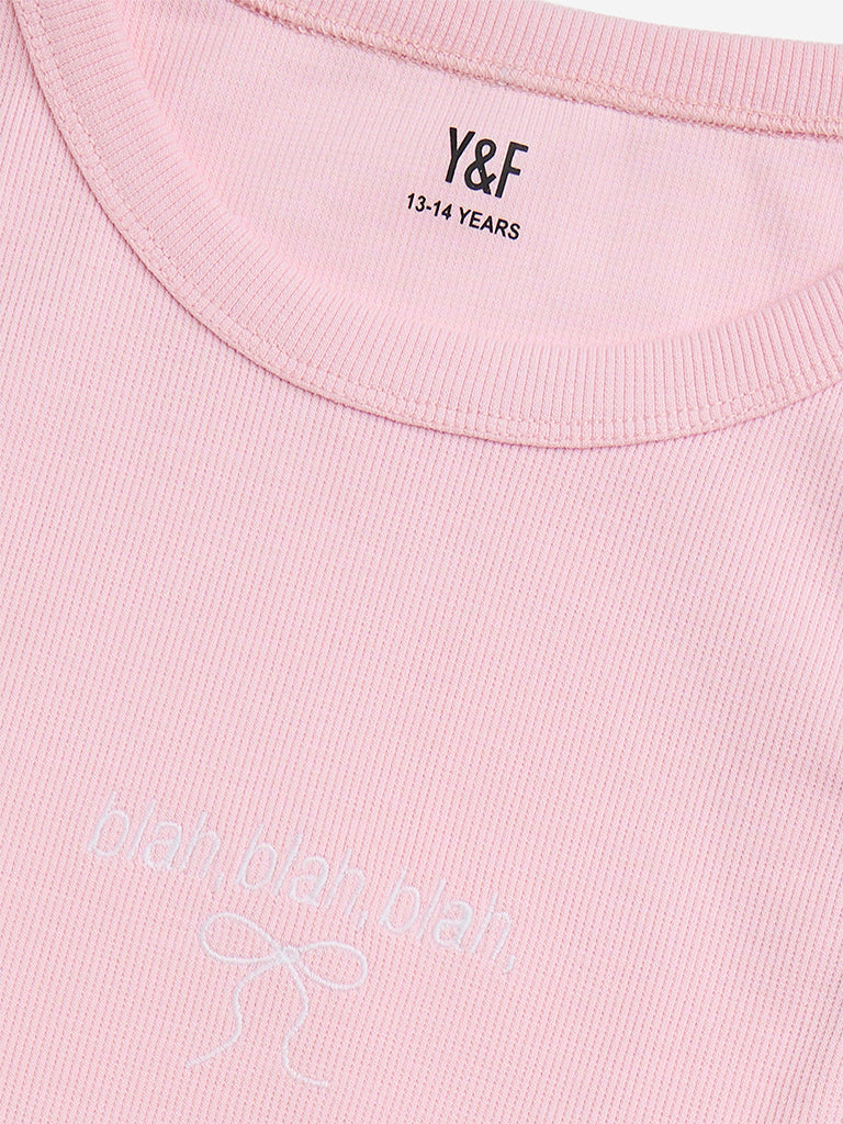 Y&F Kids Pink Ribbed Cotton-Blend Tank Top - Image 4