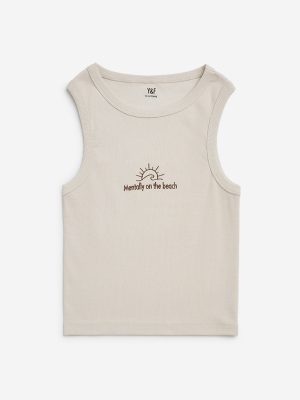 Y&F Kids Beige Ribbed Cotton-Blend Tank Top