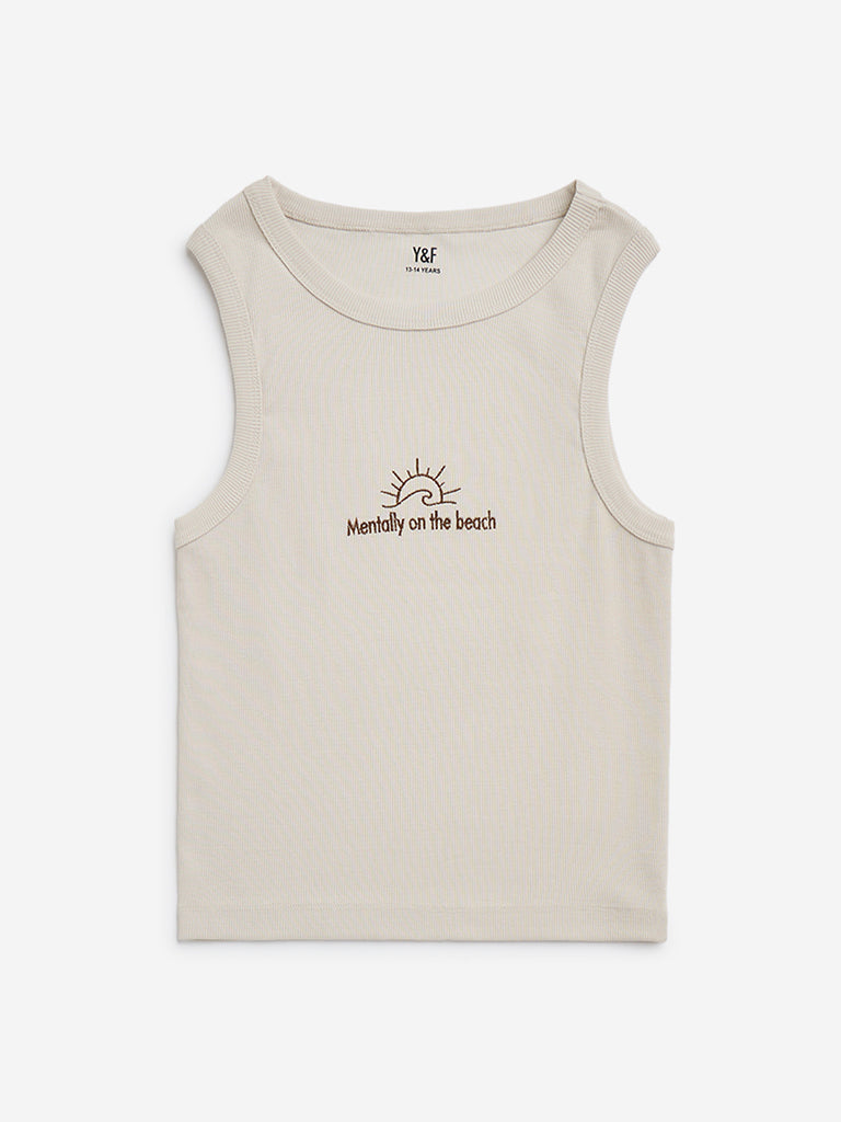 Y&F Kids Beige Ribbed Cotton-Blend Tank Top