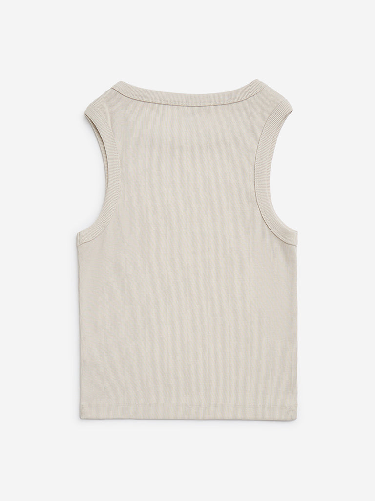 Y&F Kids Beige Ribbed Cotton-Blend Tank Top - Image 3