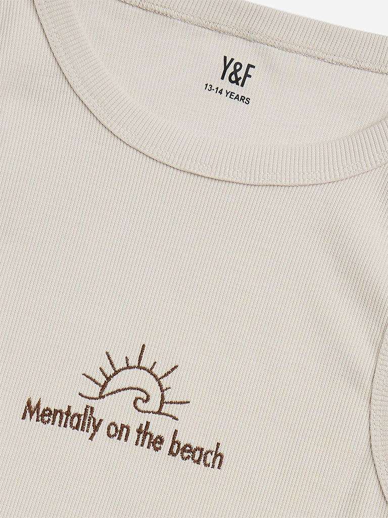 Y&F Kids Beige Ribbed Cotton-Blend Tank Top - Image 4