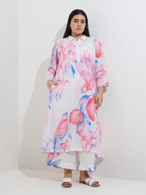 Diza White Natured-Inspired Printed A-Line Kurta