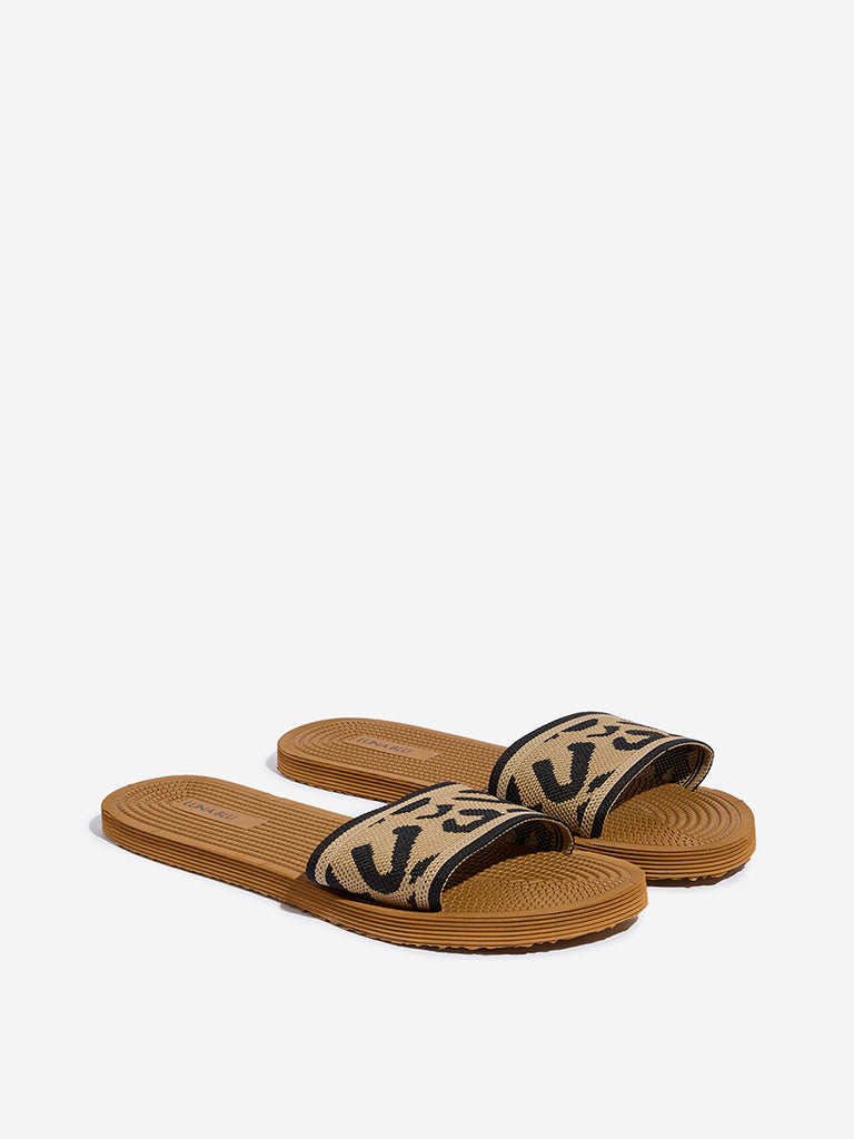 LUNA BLU Light Brown Knit-Textured Pool Slides - Image 2