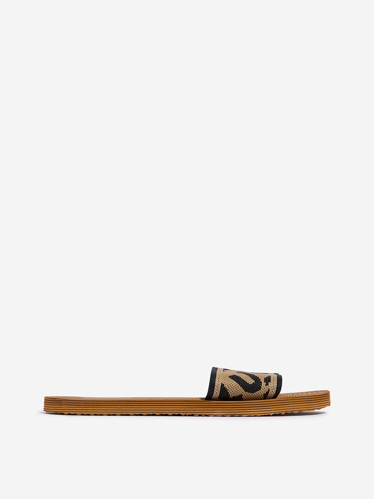 LUNA BLU Light Brown Knit-Textured Pool Slides