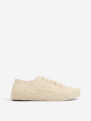 LUNA BLU Beige Schiffli Detailed Lace-Up Sneakers
