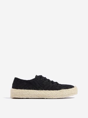 LUNA BLU Black Schiffli Detailed Lace-Up Sneakers