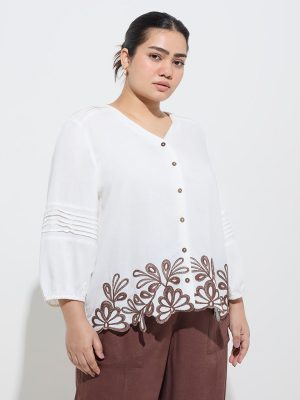 Gia White Floral Embroidered Blouse