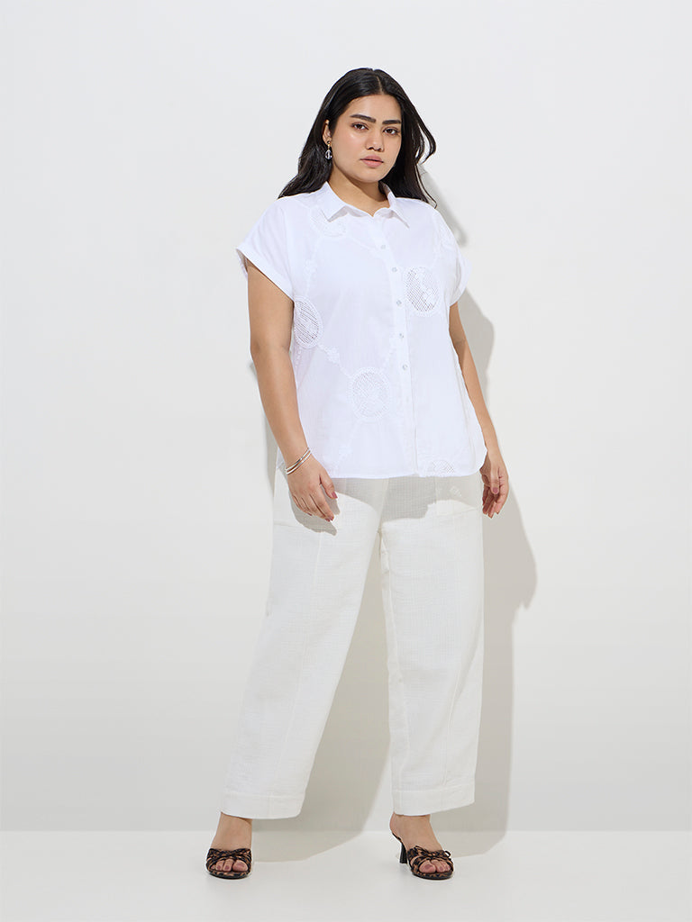 Gia White Embroidered Cotton Shirt - Image 3