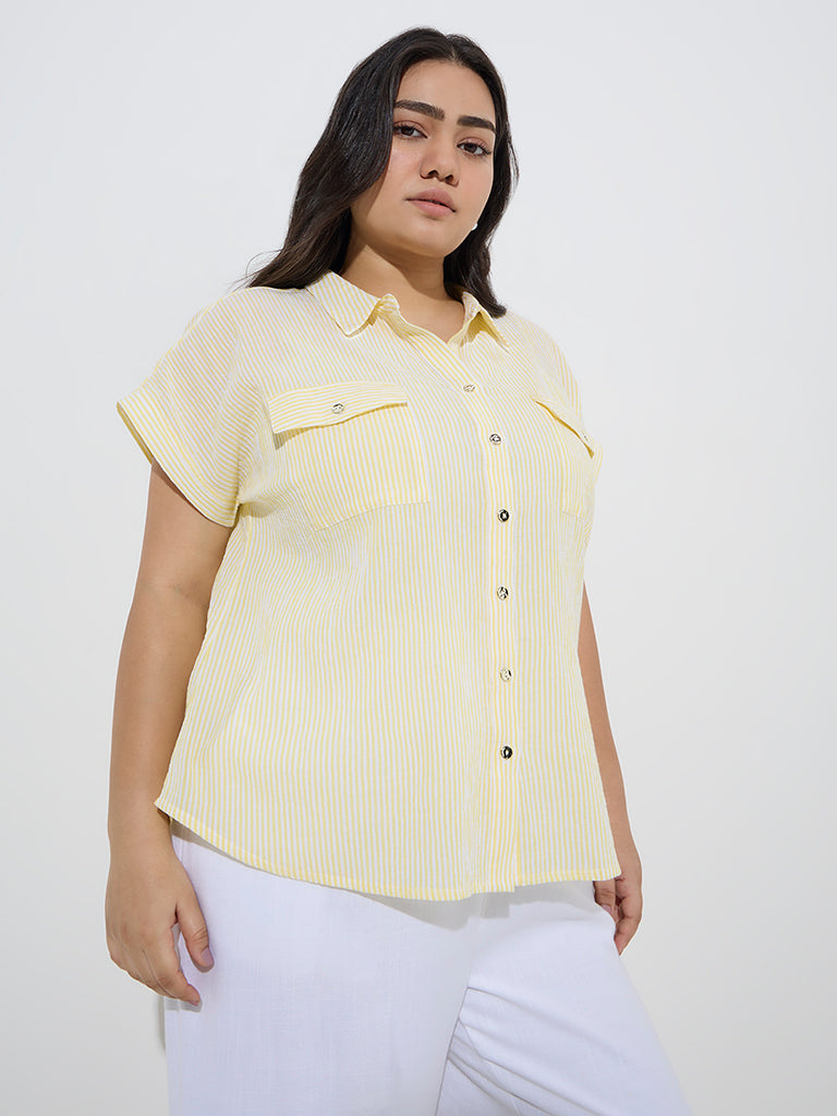 Gia Yellow Stripe Printed Cotton Shirt