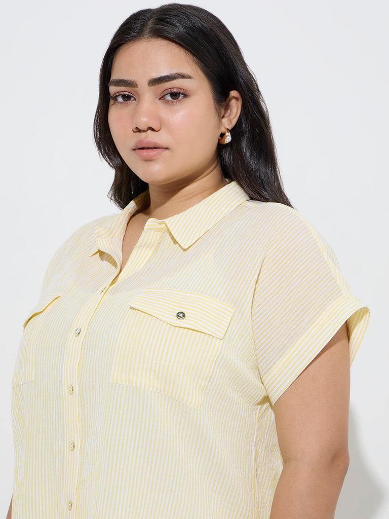 Gia Yellow Stripe Printed Cotton Shirt - Image 2
